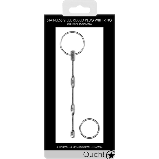 URETHRAL SOUNDING - RIBBED PLUG WITH RING
