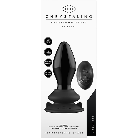 STRETCHY - GLASS VIBRATOR - WITH SUCTION CUP AND REMOTE - RECHARGEABLE - 10 VELOCIDADES - NEGRO